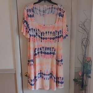 Sol RHR Pink Multi Tie Dye Gauze Pull Over Dress Plus Sz 2X
